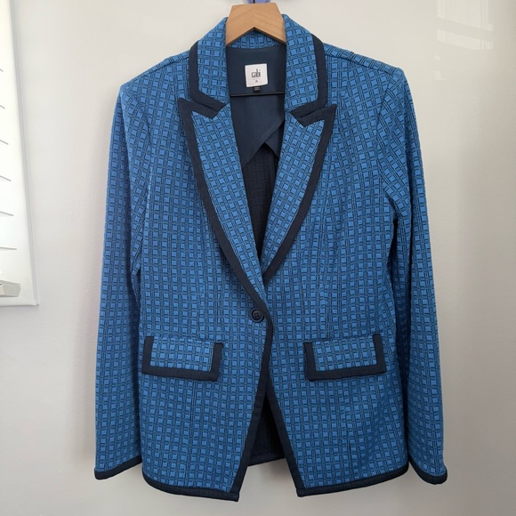 Cabi Medium Scholarship Blazer Blue Checkered Jacquard Knit Fall Career Office - Picture 2 of 10